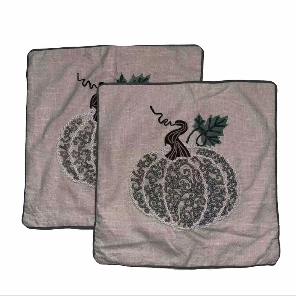 Devi Designs Set of 2 Knotted Pumpkin Pillow Covers Light Green Beige